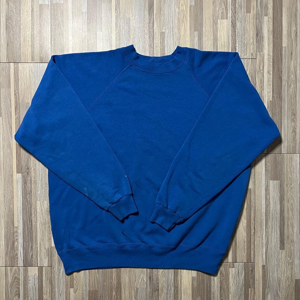 Vintage 90s Hanes Faded Blue 50/50 Made in USA XL Crewneck Sweatshirt Blank Soft